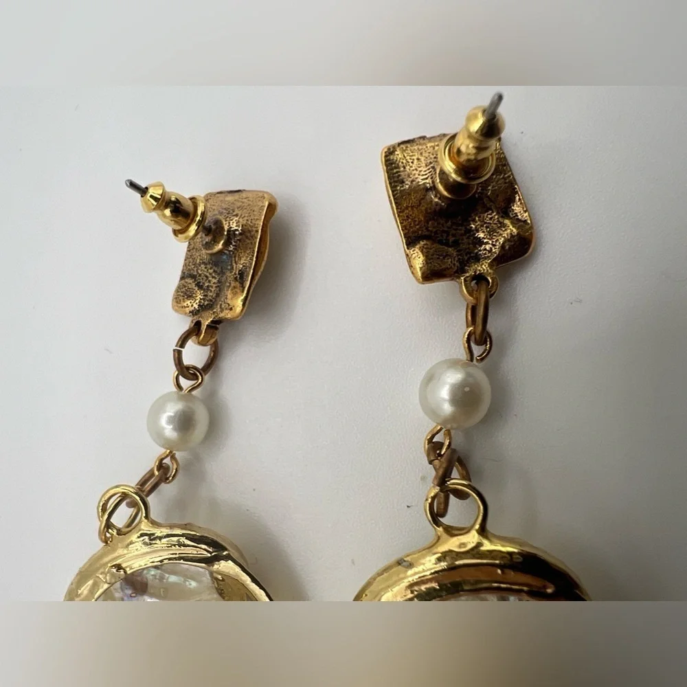 Abalone sea shell earrings gold edged - pierced